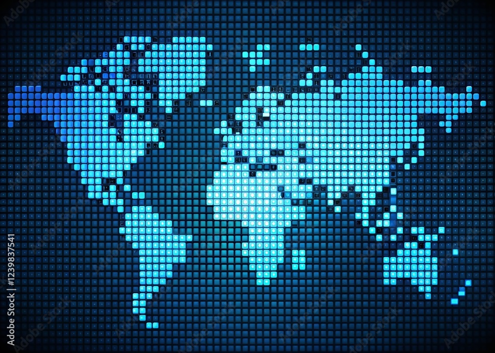 Pixelated World Maps: Abstract Collages in Black and Blue Tones Pixelated World Maps: Abstract Collages in Black and Blue Tones