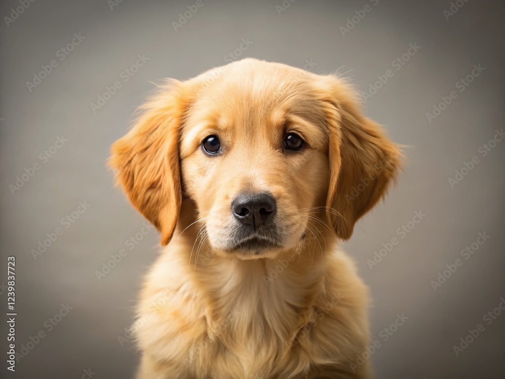 Playful Golden Retriever Puppy Posing Left, Copy Space for Text, Dog Photography Playful Golden Retriever Puppy Posing Left, Copy Space for Text, Dog Photography