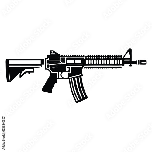 Black Sniper Rifle Gun Silhouette Vector Icon Illustration – A Precision Shooting Firearm Design Featuring a Long-Range Tactical Weapon, Perfect for Military, Hunting, Law Enforcement