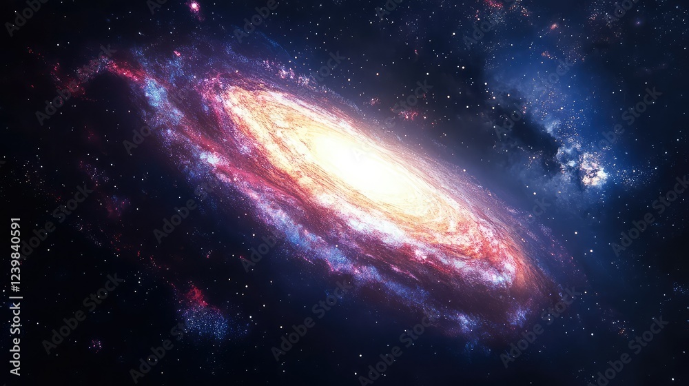 Fototapeta premium Stunning Spiral Galaxy in Deep Space with Bright Core and Colorful Nebulae, Capturing the Beauty of the Universe in a Vibrant Celestial Scene