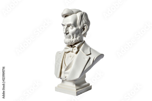 President's Day Concept: A bust of Abraham Lincoln made of marble, isolated on a white background.
