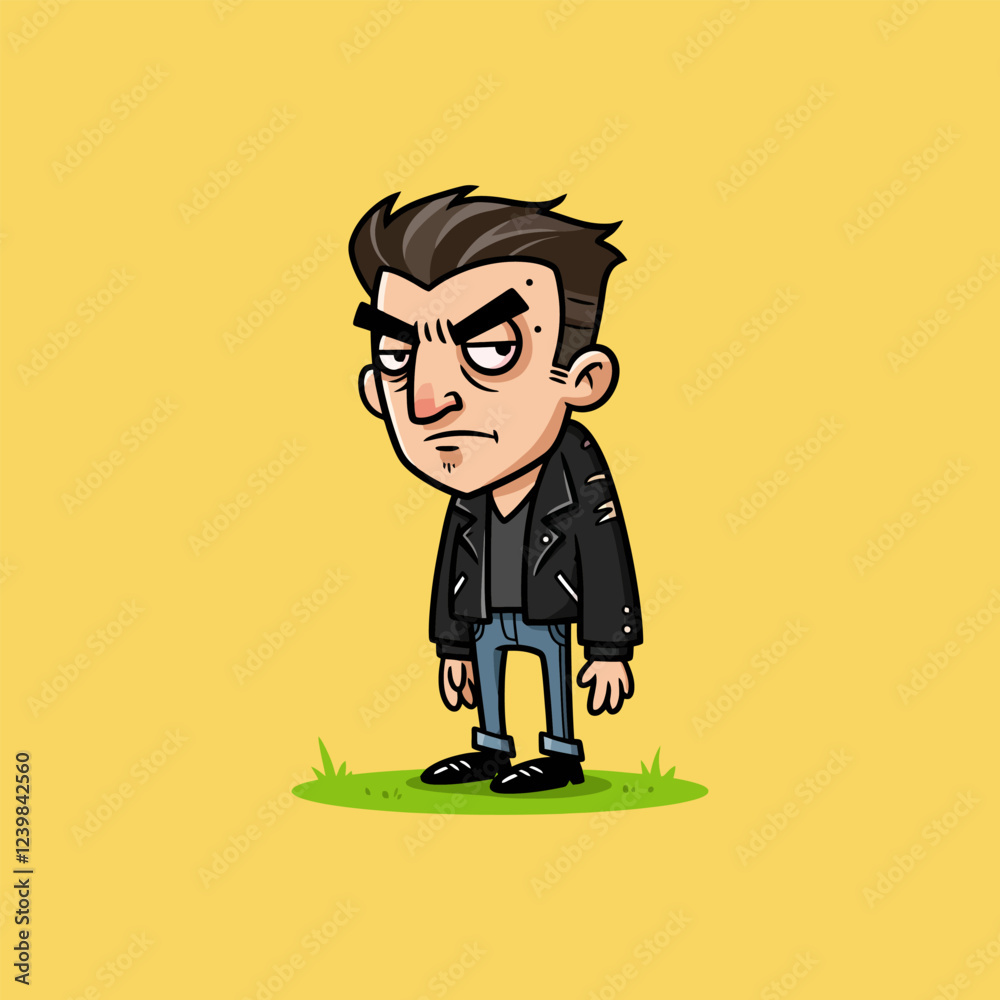 Grumpy Cartoon Guy in Leather Jacket Illustration