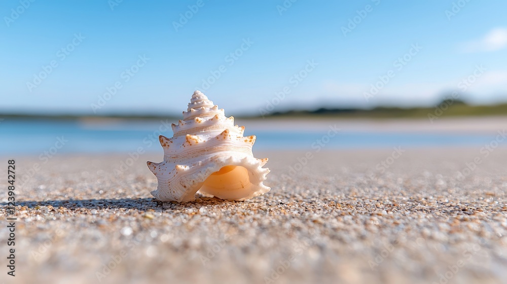 Seashell on sandy beach, ocean background, summer vacation (1) Seashell on sandy beach, ocean background, summer vacation (1)