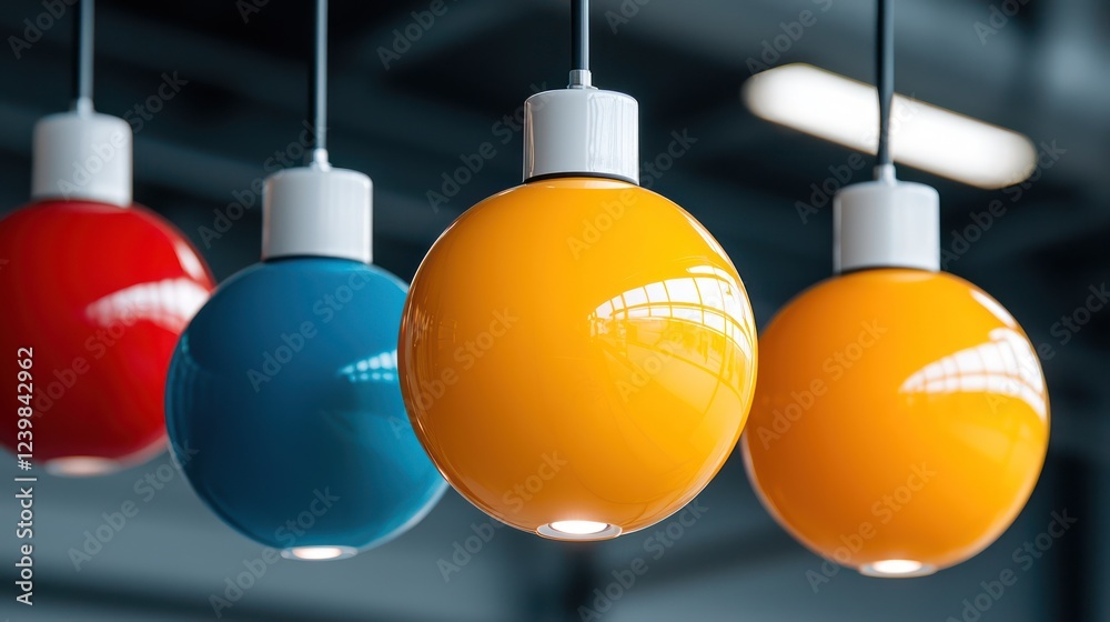 Colorful pendant lights in a modern setting, enhancing ambiance and design.