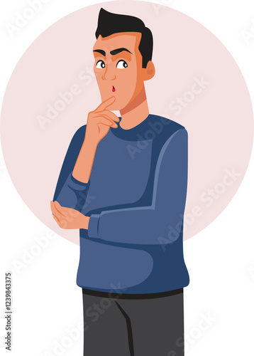 Pensive Man Feeling Puzzled and in Doubt Vector Character. Guy overthinking the solution to a problem feeling perplexed 

