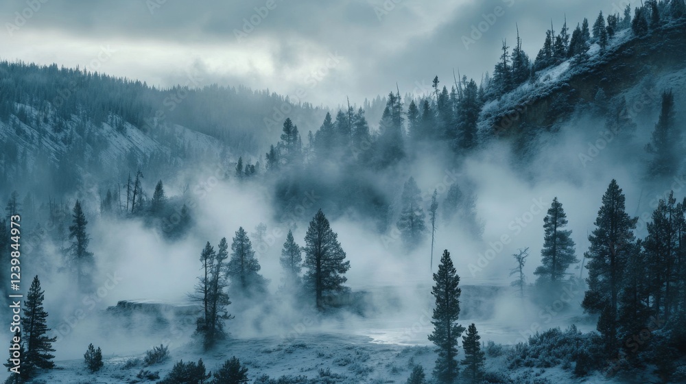 Fototapeta premium 66.Steam and bacteria cover the ground in part of Yellowstone National Park, Wyoming, USA