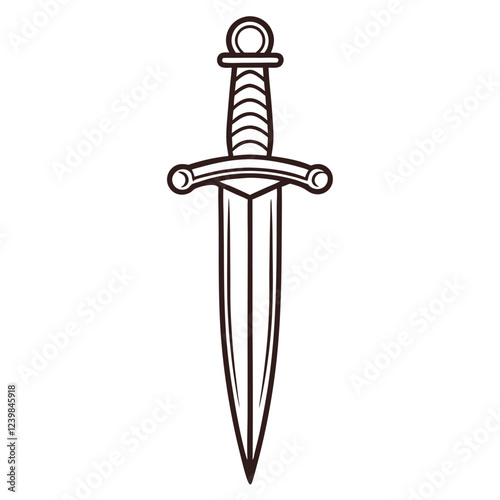 Dagger silhouette vector icon isolated on a white background, medieval short sword illustration symbolizing weaponry, combat, history, ancient warfare, and traditional arms in a simple black and white