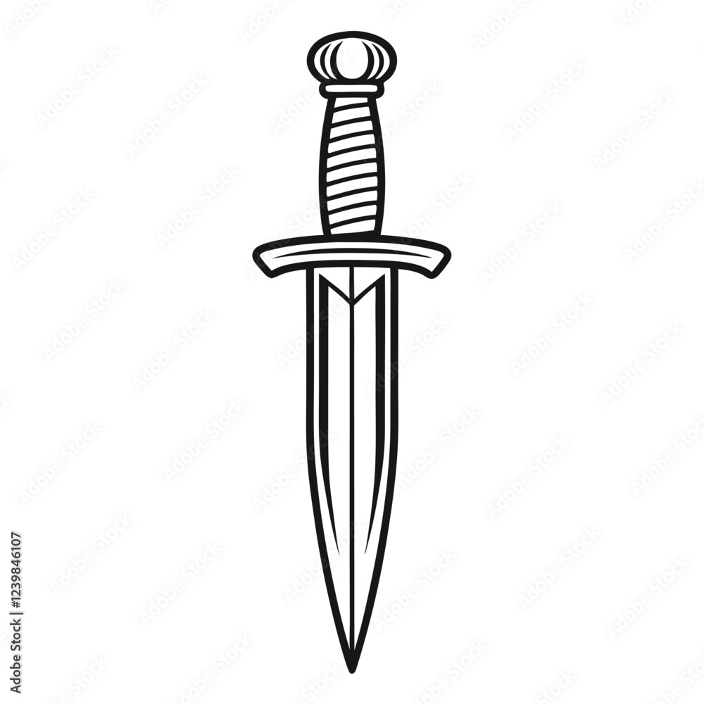 Dagger silhouette vector icon isolated on a white background, medieval short sword illustration symbolizing weaponry, combat, history, ancient warfare, and traditional arms in a simple black and white Dagger silhouette vector icon isolated on a white background, medieval short sword illustration symbolizing weaponry, combat, history, ancient warfare, and traditional arms in a simple black and white