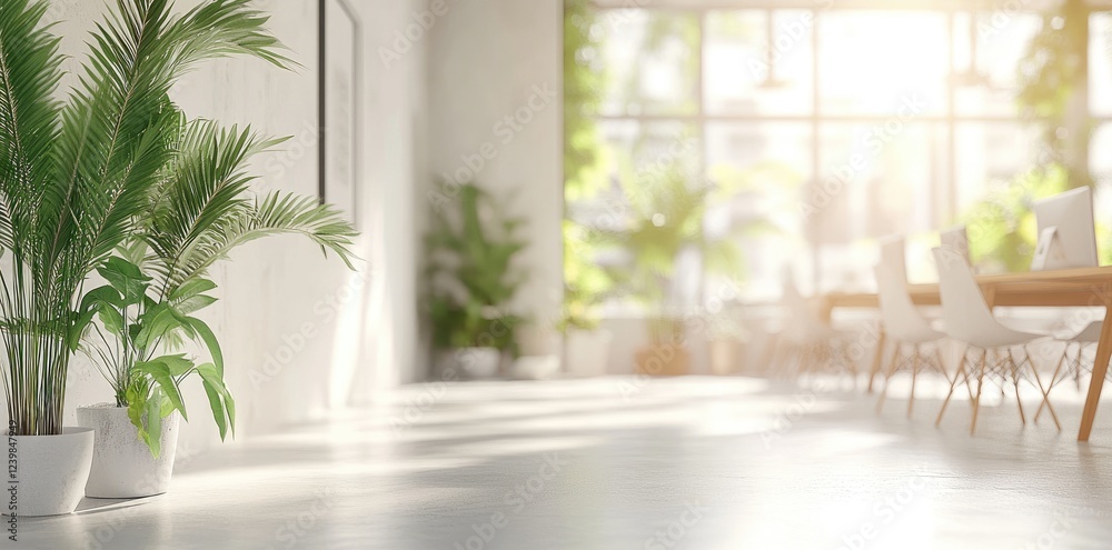 Spacious workspace: bright interior, greenery touch, blank text area, functional layout, peaceful ambiance, natural light, modern aesthetic, serene atmosphere, professional tone, inviting atmosphere. Spacious workspace: bright interior, greenery touch, blank text area, functional layout, peaceful ambiance, natural light, modern aesthetic, serene atmosphere, professional tone, inviting atmosphere.