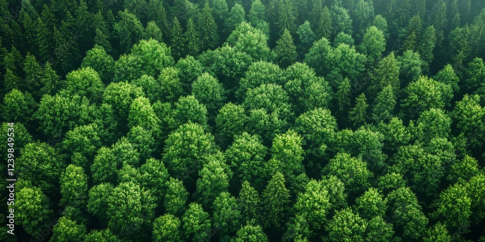 Naklejka premium Aerial View of Lush Green Forest with Road in Realistic Setting