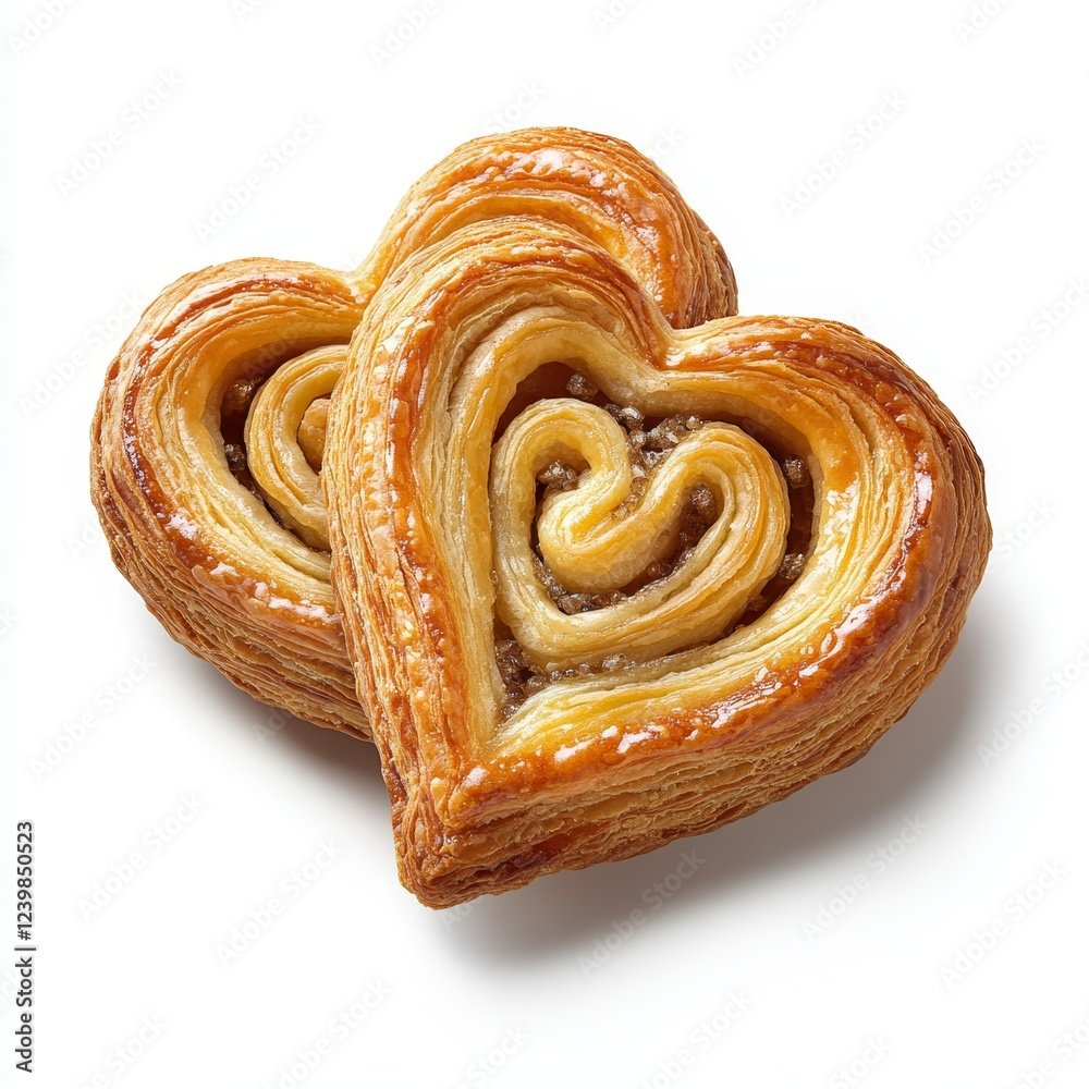 Fototapeta premium Two golden brown heart-shaped pastries.