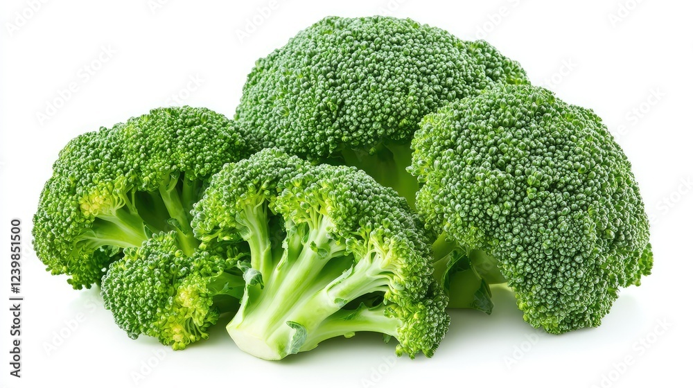 Fresh Broccoli Heads on White Background with Raw Green Vegetables Highlighting Nutrition and Health Benefits for Culinary and Dietary Purposes Fresh Broccoli Heads on White Background with Raw Green Vegetables Highlighting Nutrition and Health Benefits for Culinary and Dietary Purposes