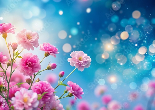 Serene Pink Flowers & Blue Sky Bokeh - Abstract Floral Background