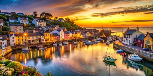 Serene Summer Coastal Town Sunset, Idyllic Beach Escape