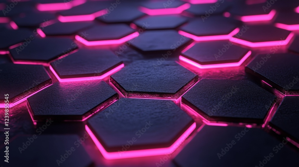 Abstract Hexagonal Pattern With Pink Neon Lights Abstract Hexagonal Pattern With Pink Neon Lights