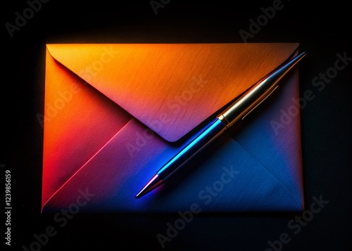 Silhouette of Envelope and Pen on Black Background