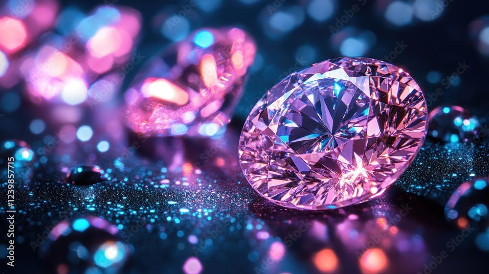Fototapeta premium Sparkling Pink Diamonds on Dark Surface