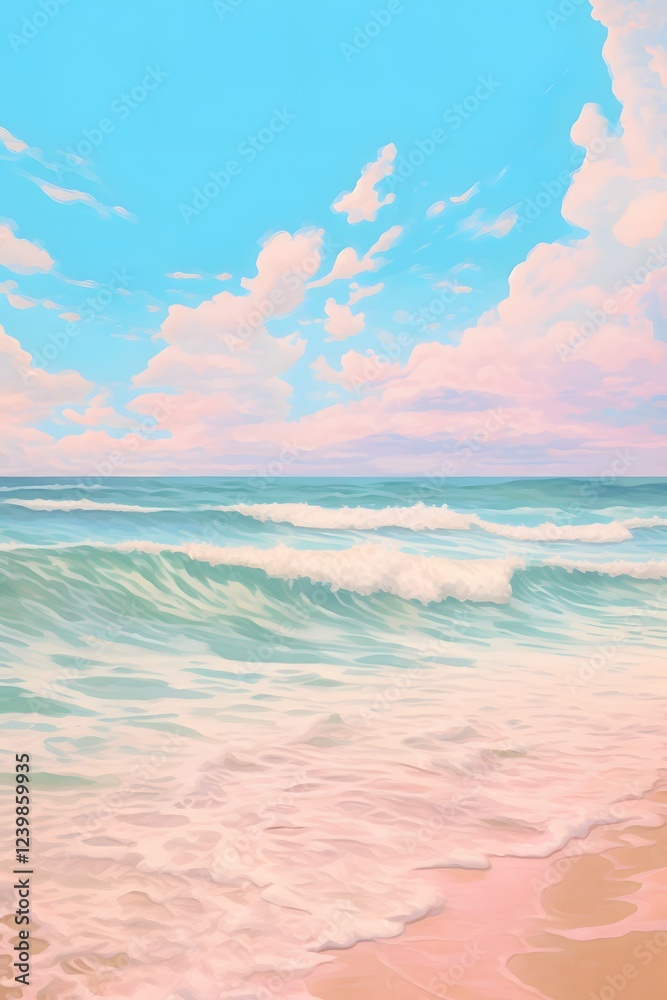 Obraz premium Seascape Illustration: Pastel Ocean Waves and Sky