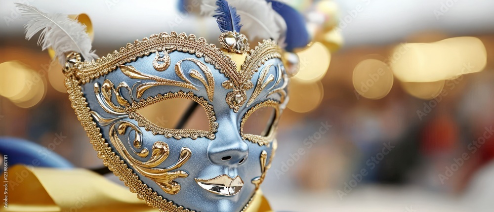 Obraz premium Elegant Blue and Gold Mardi Gras Mask Carnival Costume Accessory