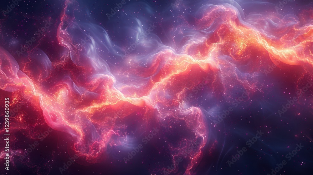 Naklejka premium Vibrant cosmic nebula with colorful gas and dynamic light patterns in space