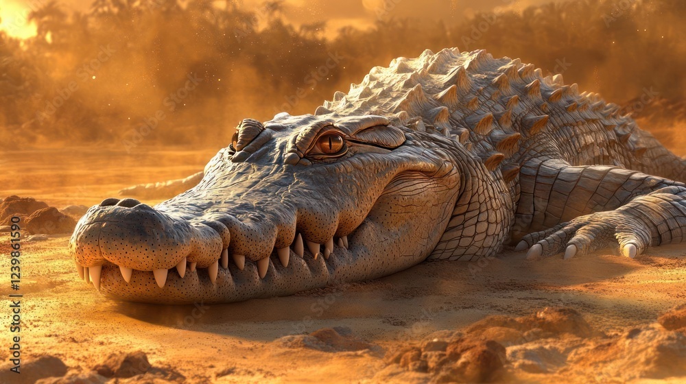 Obraz premium A large crocodile lying on the ground