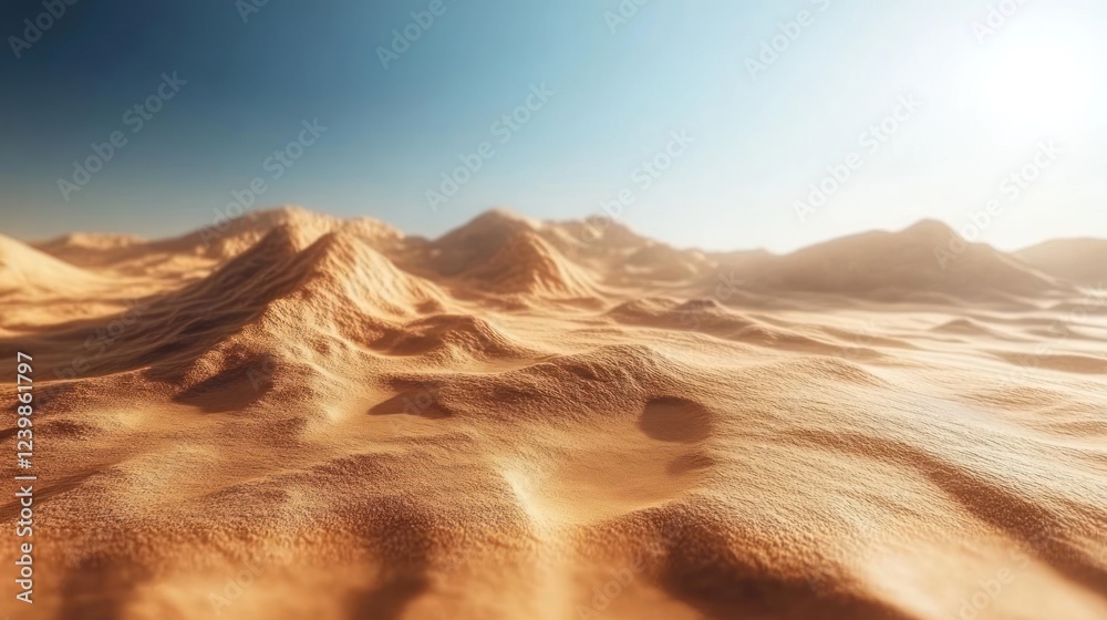 Fototapeta premium A desert landscape with sand dunes and clear blue sky