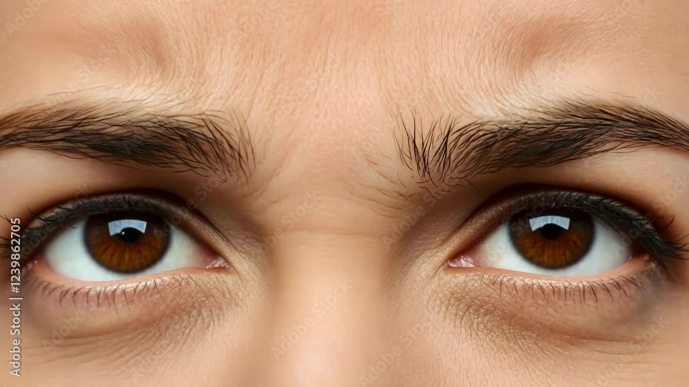 Close-up of expressive eyes showing emotion with furrowed brows in natural light Close-up of expressive eyes showing emotion with furrowed brows in natural light