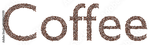 Coffee Bean Text Render: 3D Word 'Coffee' Isolated on Transparent Background