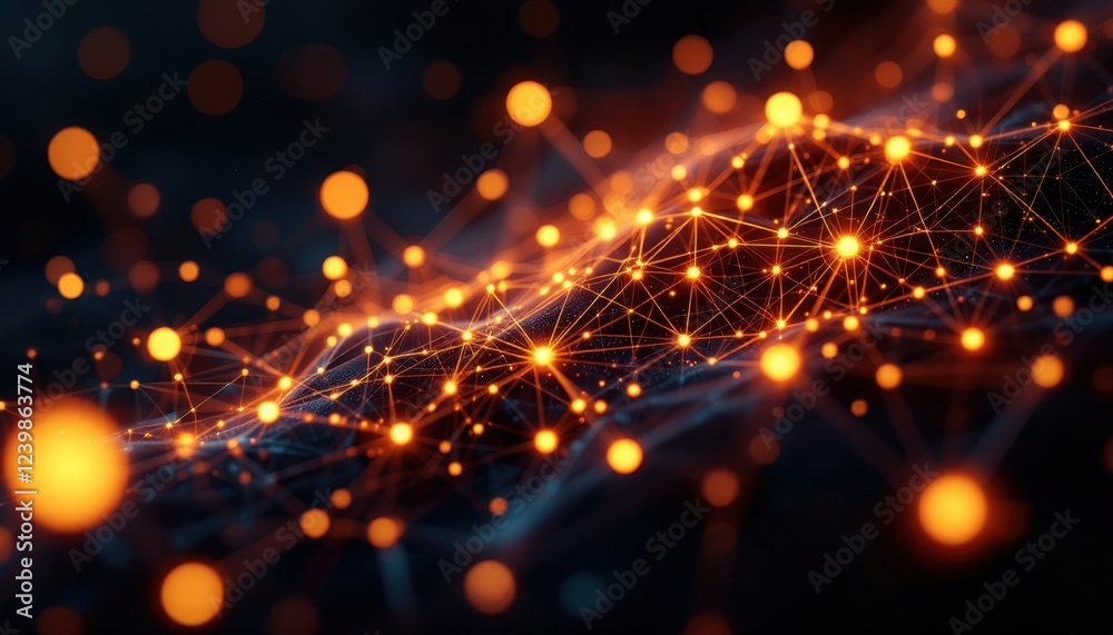 Fototapeta premium Glowing network: abstract digital technology background with orange light connections
