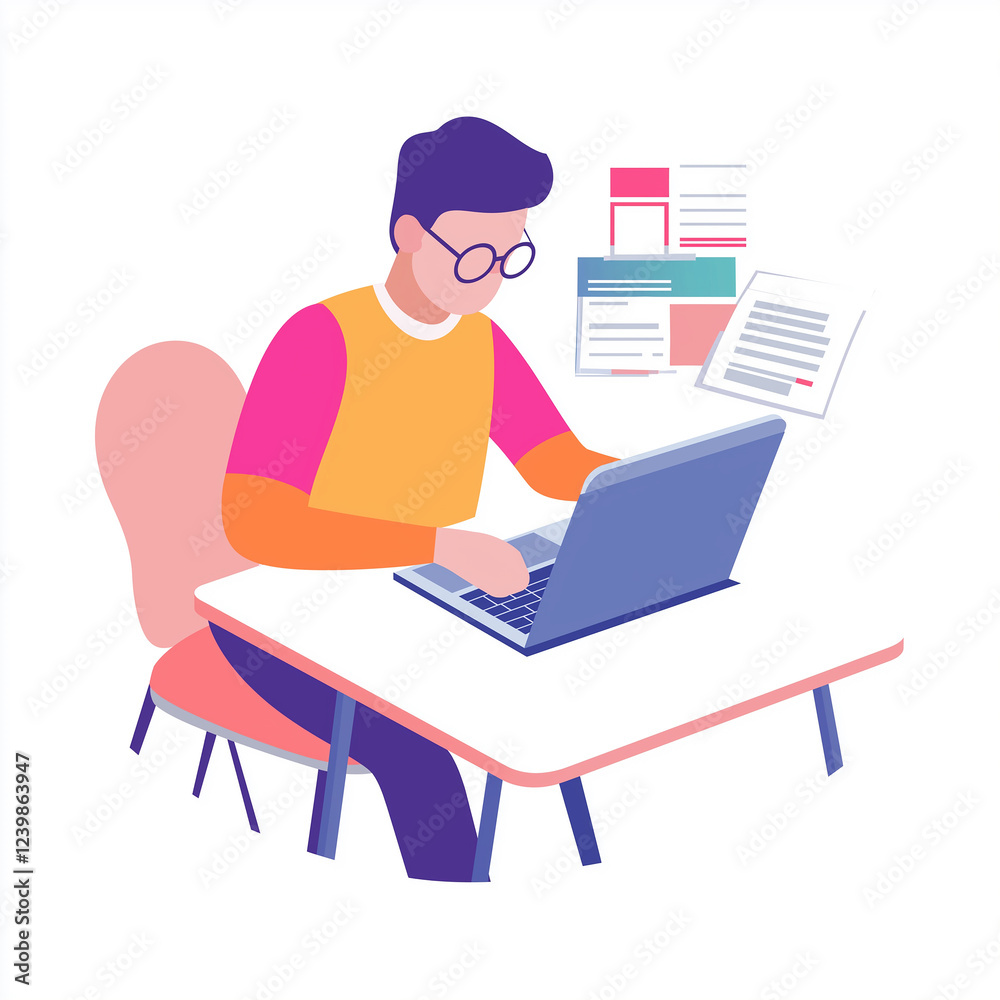 illustration of a man working on laptop illustration of a man working on laptop