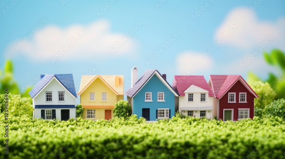 Vibrant Suburban Homes Nestled in Lush Greenery Vibrant Suburban Homes Nestled in Lush Greenery