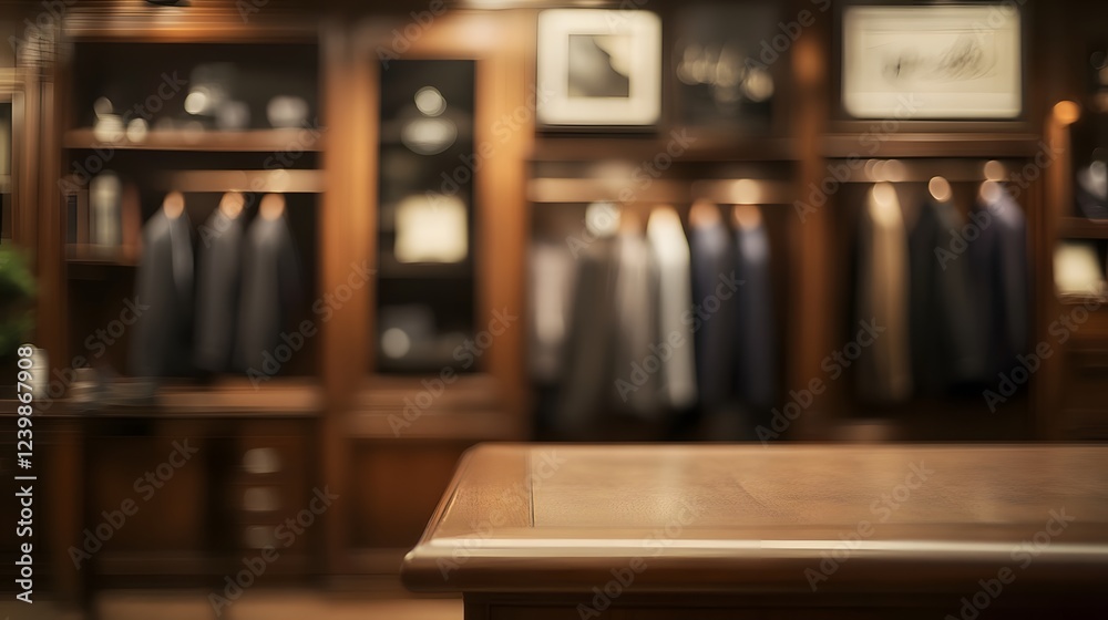 Wooden Display Counter in Men's Clothing Store Wooden Display Counter in Men's Clothing Store