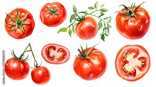 Wallpaper Mural Watercolor painting of various red tomatoes whole and sliced Torontodigital.ca