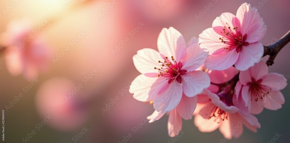 Fototapeta premium Delicate cherry blossoms with petals unfolding in the morning light, nature, flower, delicate