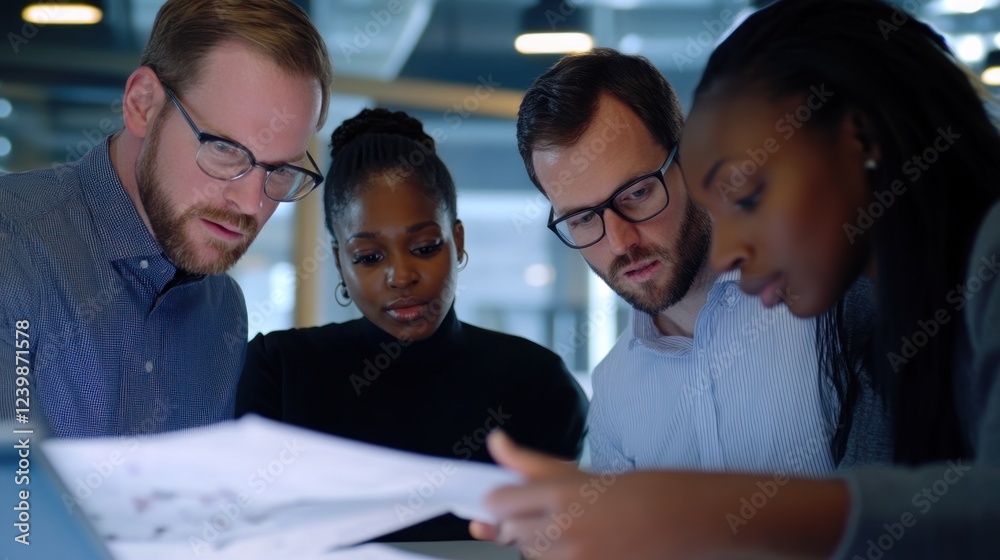 Fototapeta premium Collaborative Teamwork: Diverse Professionals Analyzing Documents