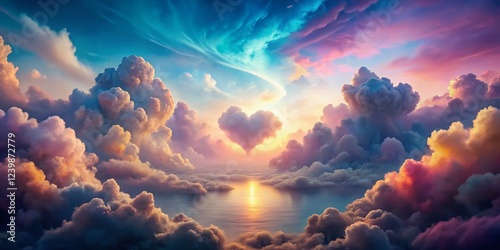 Surreal Cloudscape Heart: Dreamlike Celestial Landscape