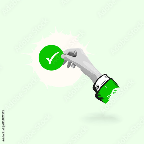 Hand Holding Green Checkmark Circle Approval, Confirmation, Success, Validation