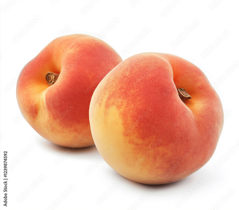Ripe peach fruits with green leaves. Ripe peach fruits with green leaves.