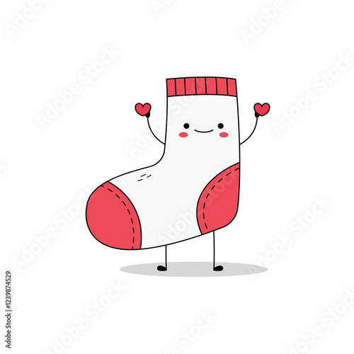 Cute sock cartoon character spreading love doodle