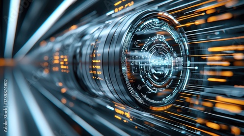 A futuristic lens design with light trails, conveying speed and technology.