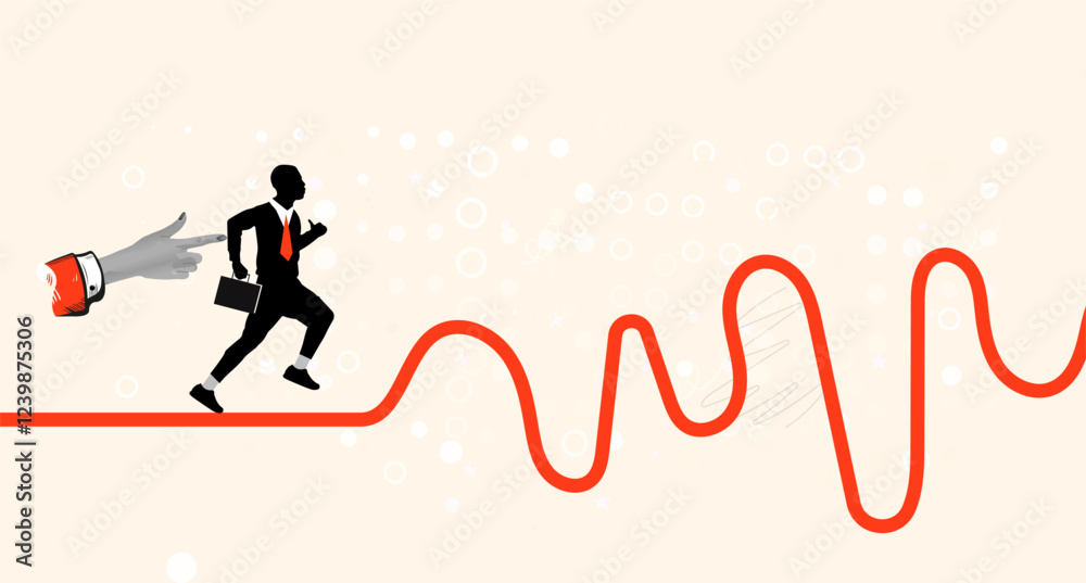 Fototapeta premium Businessman Running on a Winding Path to Success and Growth
