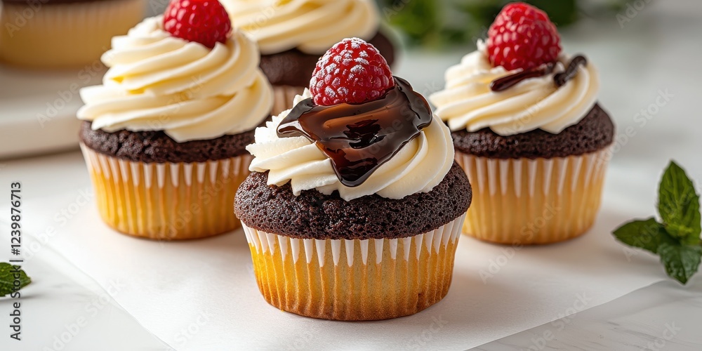 Elegant display of gourmet cupcake accessories on white backdrop with bright lighting in a culinary setting