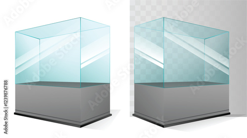 Set of Glass Display Cases with Different Heights and Shelves illustration isolated.