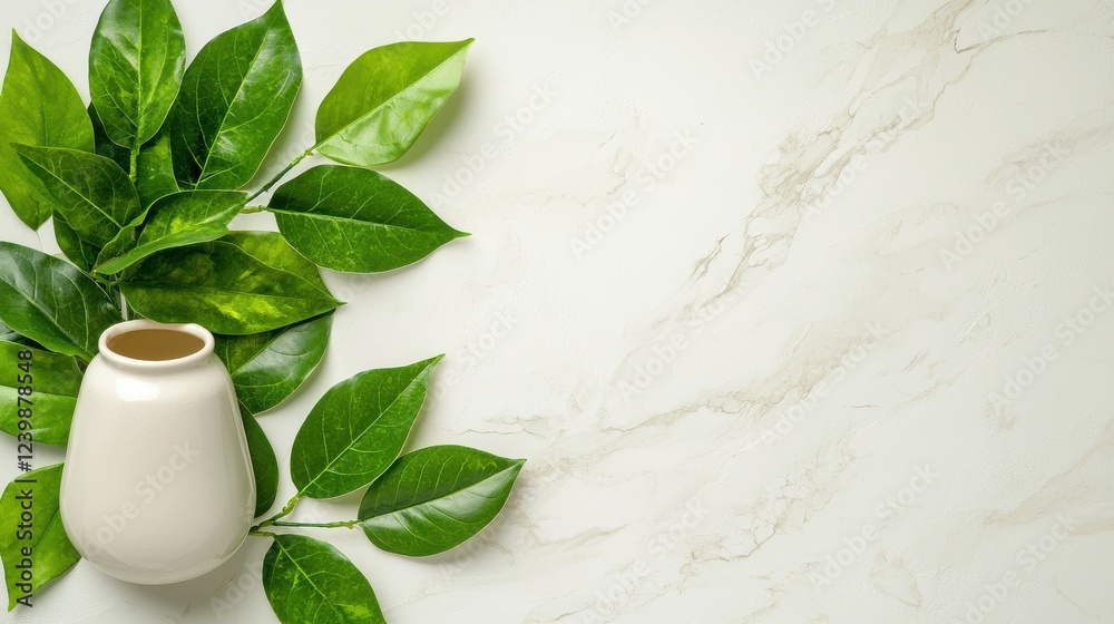 Green design elements highlighted against a white backdrop peaceful ambiance eye level showcase soft diffuse lighting Green design elements highlighted against a white backdrop peaceful ambiance eye level showcase soft diffuse lighting