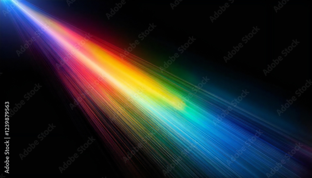 Fototapeta premium Rainbow prism light on a black background. Rainbow light. Abstract refraction of sunlight prism effect.