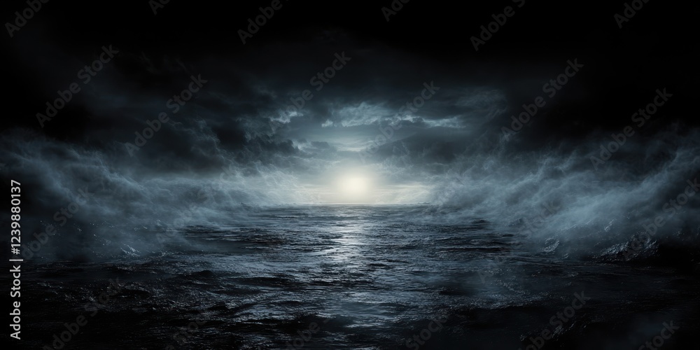 Fototapeta premium Dark Atmospheric Landscape with Glowing Horizon Ambient Light and Shadows