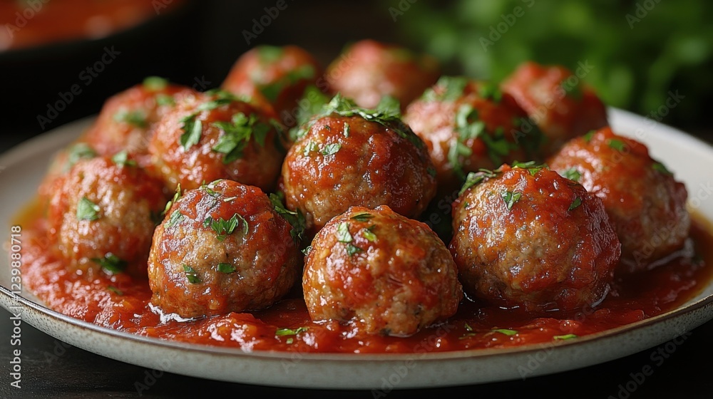 Delicious Homemade Meatballs in Rich Tomato Sauce Close up Food Photography Delicious Homemade Meatballs in Rich Tomato Sauce Close up Food Photography