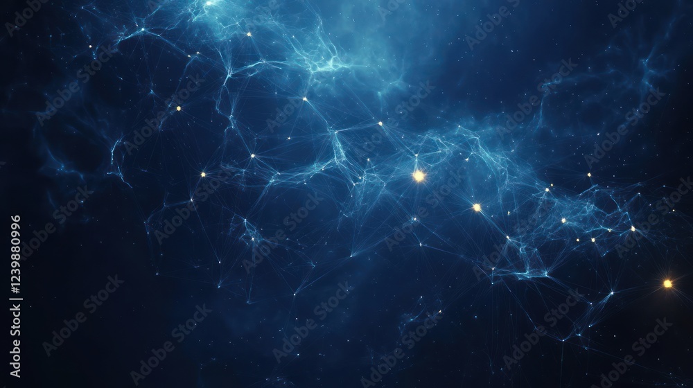 Futuristic Abstract Artwork of Interconnected Nodes Lines Digital Art Cosmic Network