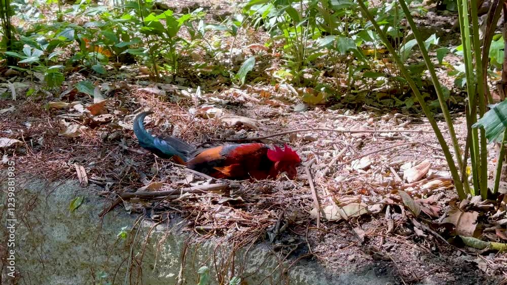 Rooster Foraging in Chonburi Zoo Rooster Foraging in Chonburi Zoo
