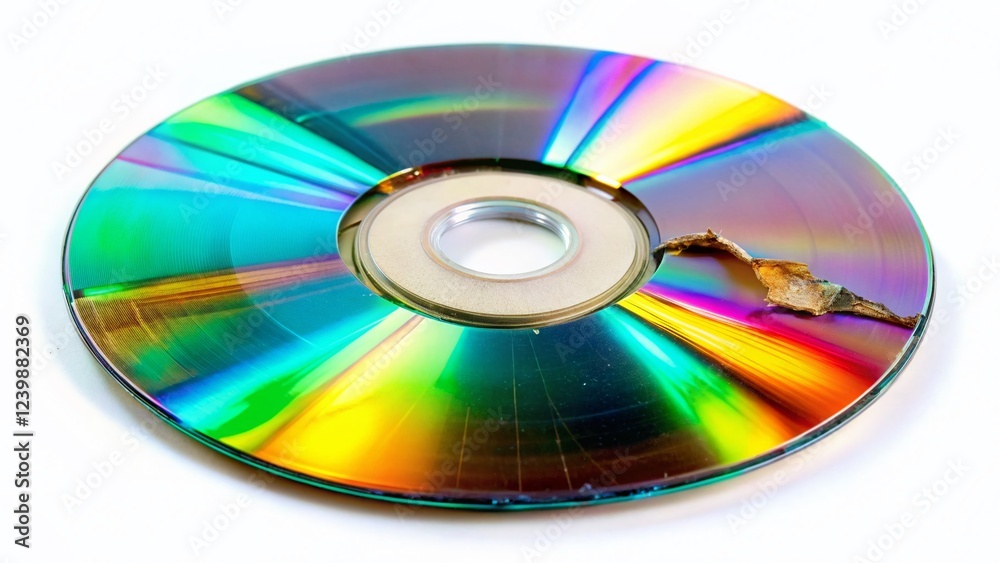 Unreadable Deformed Melted CD ROM Disc on White Background Unreadable Deformed Melted CD ROM Disc on White Background